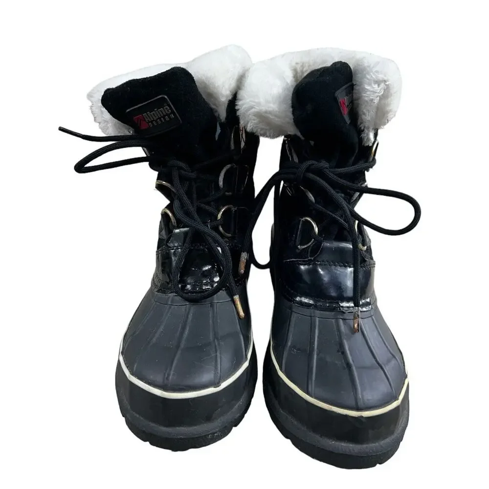 Alpine Design Black Leather Duck Boots Women’s Sz 9 Winter 7068-BLK Aspen Fur